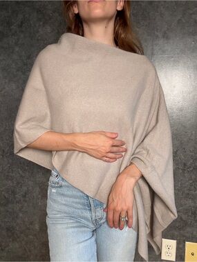 Light Taupe Women's Cashmere-Poncho Sweater